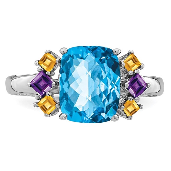 CLOSEOUT! 925 Sterling Silver Light Swiss Blue, Amethyst Citrine Ring - Picture 4 of 6
